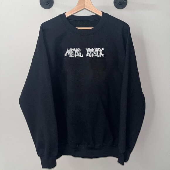 Black White Metal Attack Heavy Thrash Metal Rock Band Crewneck Sweatshirt - Picture 1 of 2